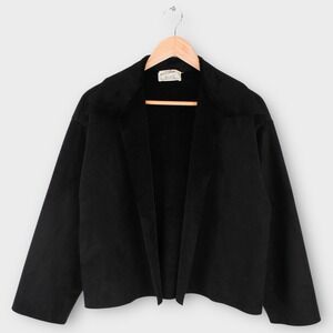 Vintage Zoran Open Front Cardigan Jacket Black Lined Italy Minimalist Cropped L